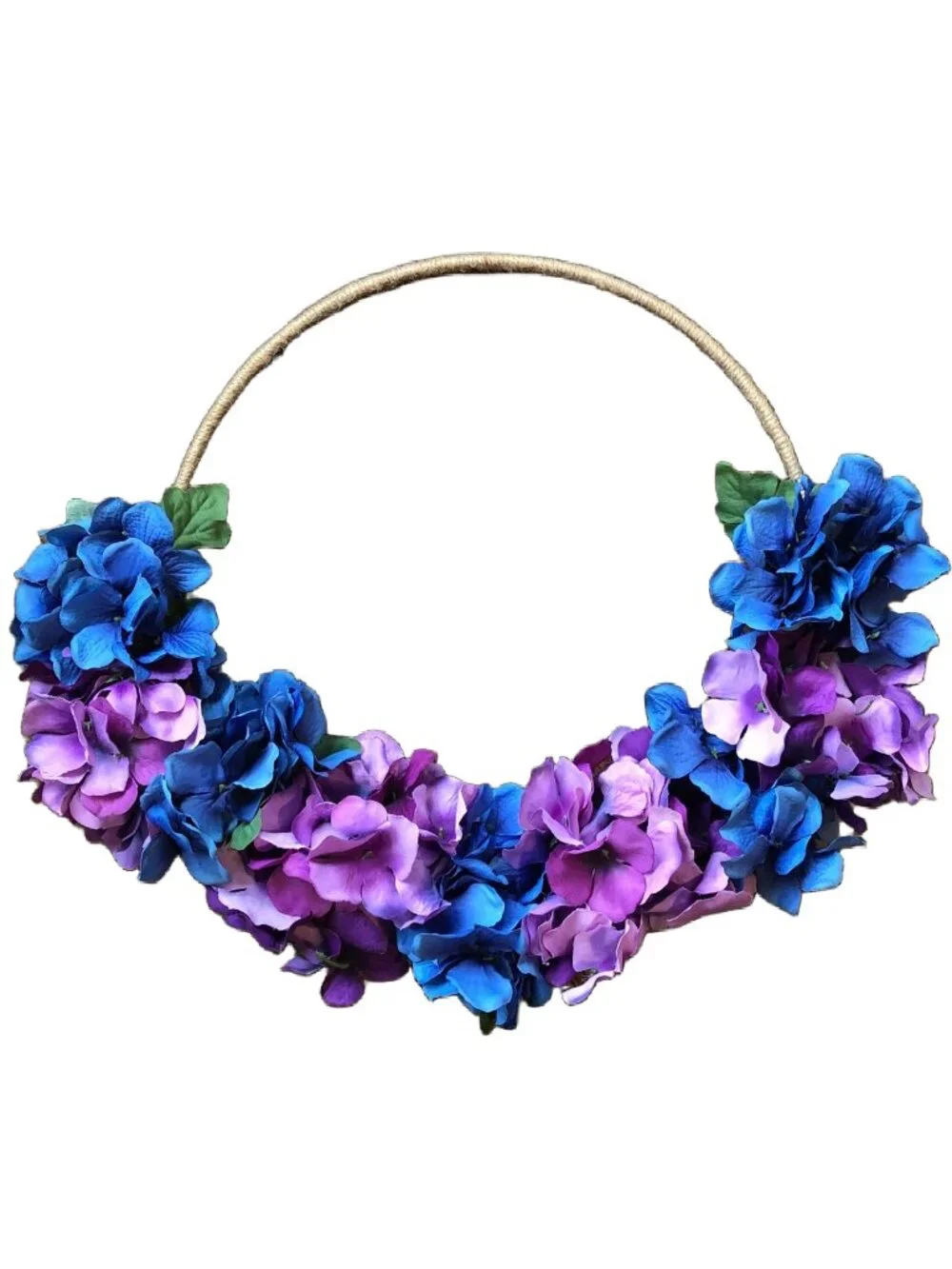 Blue Purple Hydrangea Azalea Floral Decor Twine Tweed Hoop Wreath